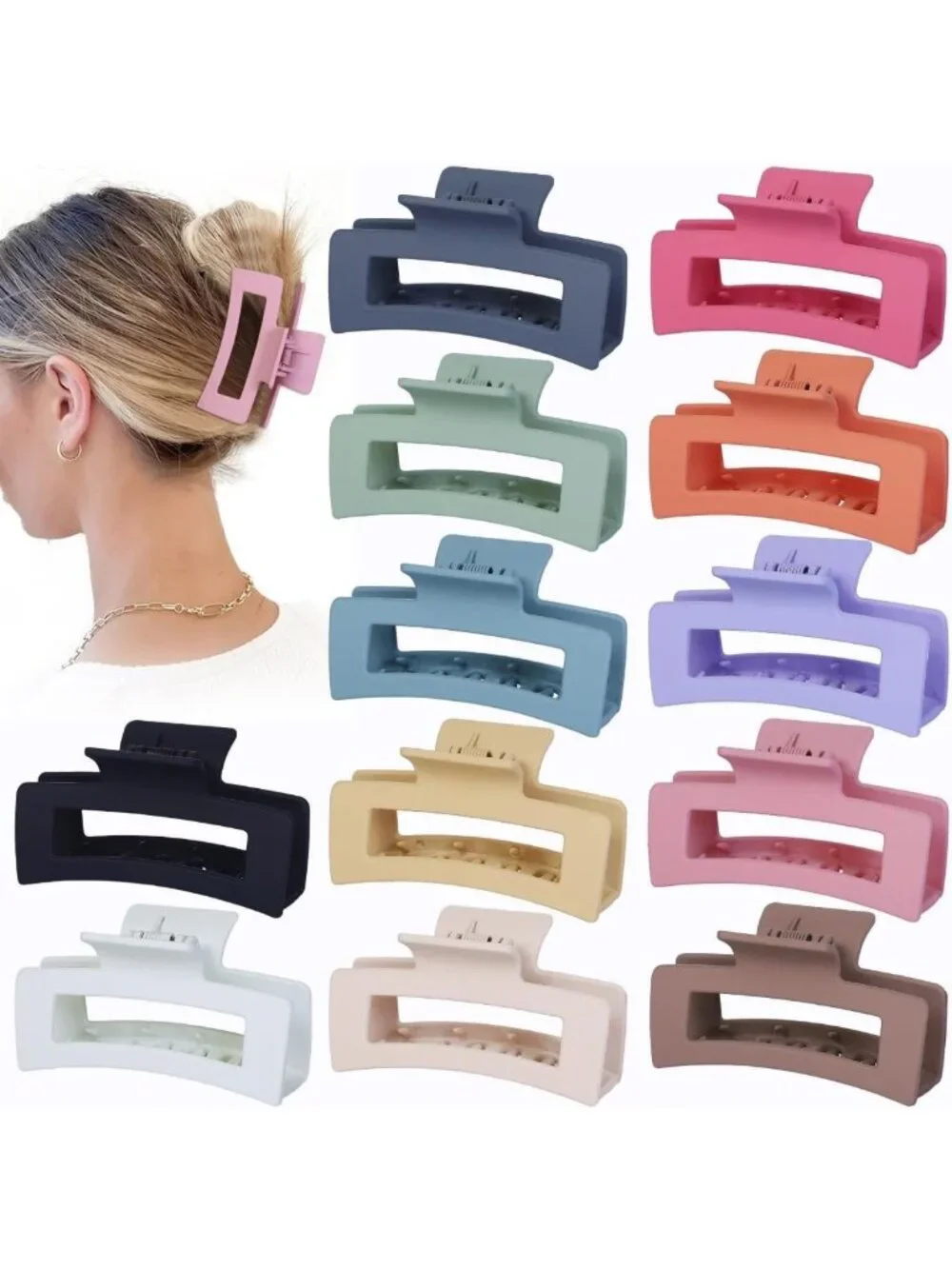 Colorful 12 Pcs Medium Hair Clips - 3.5 Inch Square Jaw Clips for Thick & Thin